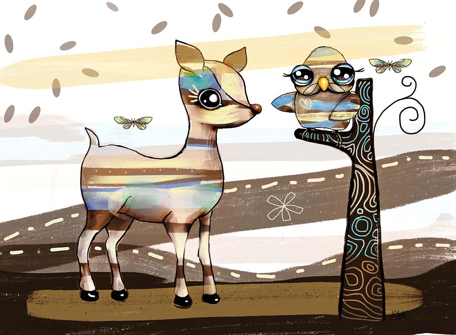 Deer Painting - Deer And Owl by Karin Taylor