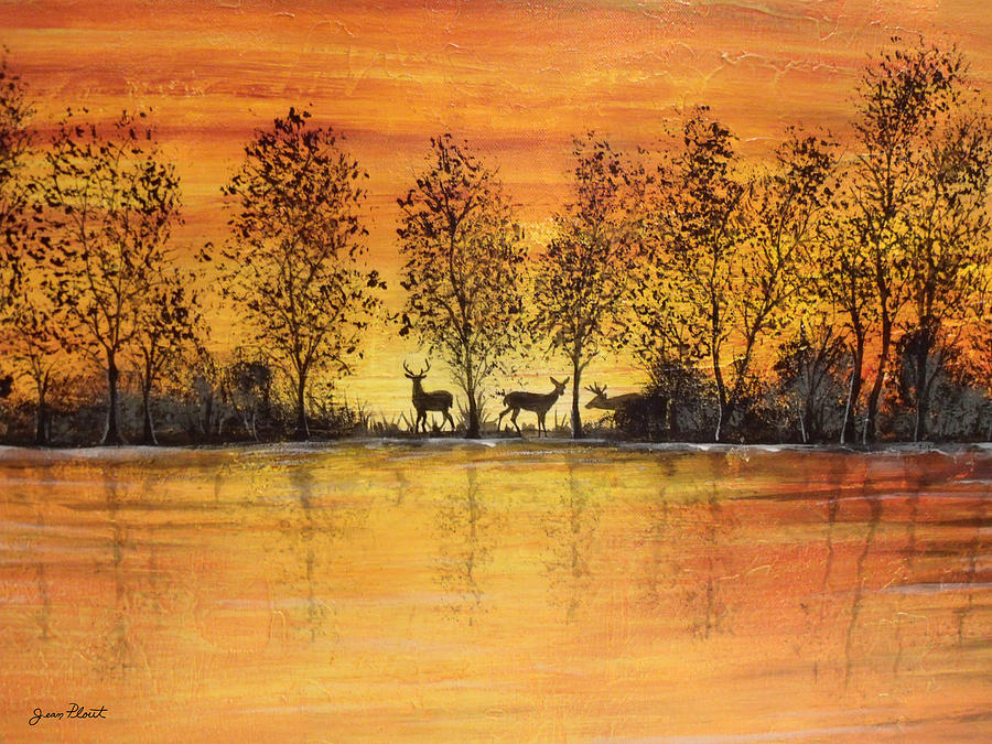 Deer At Sunset-2 Painting by Jean Plout