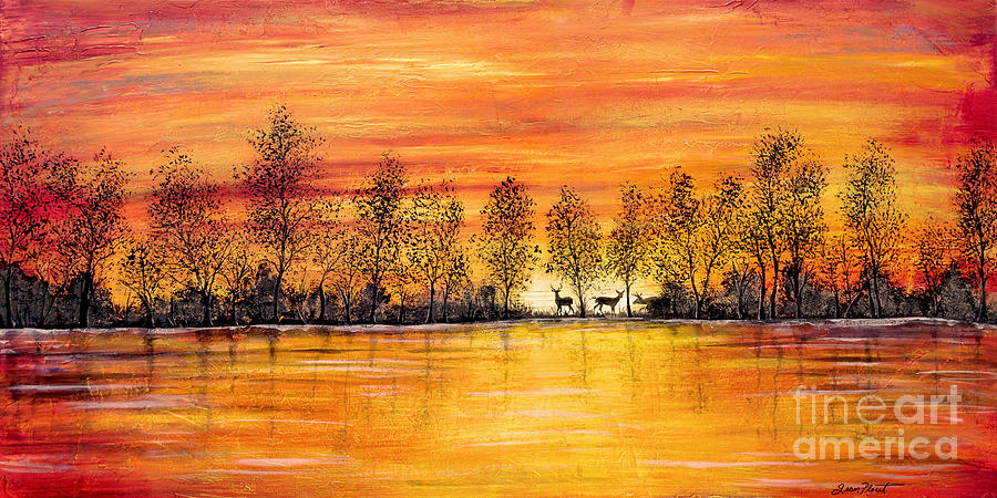 Deer At Sunset Painting by Jean Plout