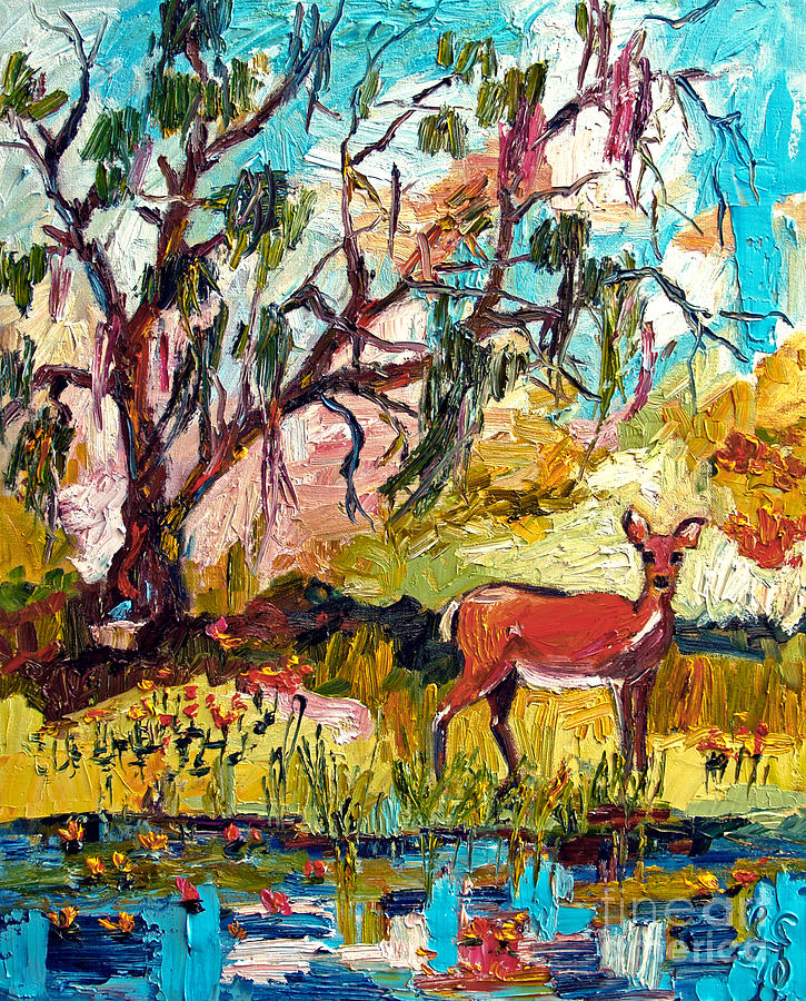 Impressionism Painting - Deer by the Lake by Ginette Callaway