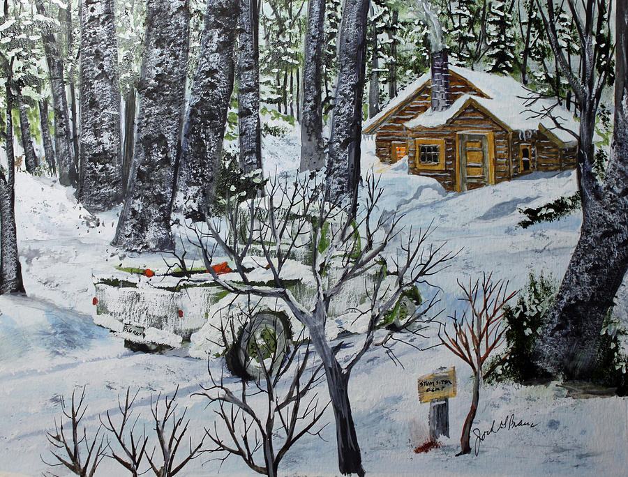Winter Painting - Deer Camp 141114 by Jack G  Brauer