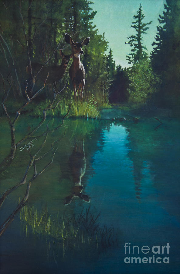 Wildlife Painting - Deer crossing by Robert Corsetti