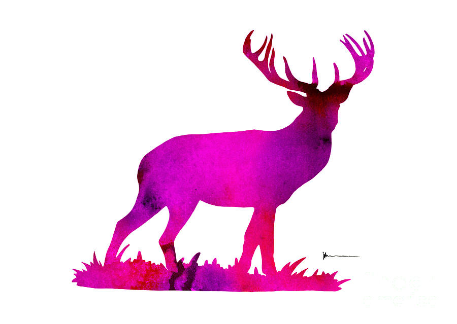 Deer Painting - Deer figurine silhouette poster watercolor art print by Joanna Szmerdt