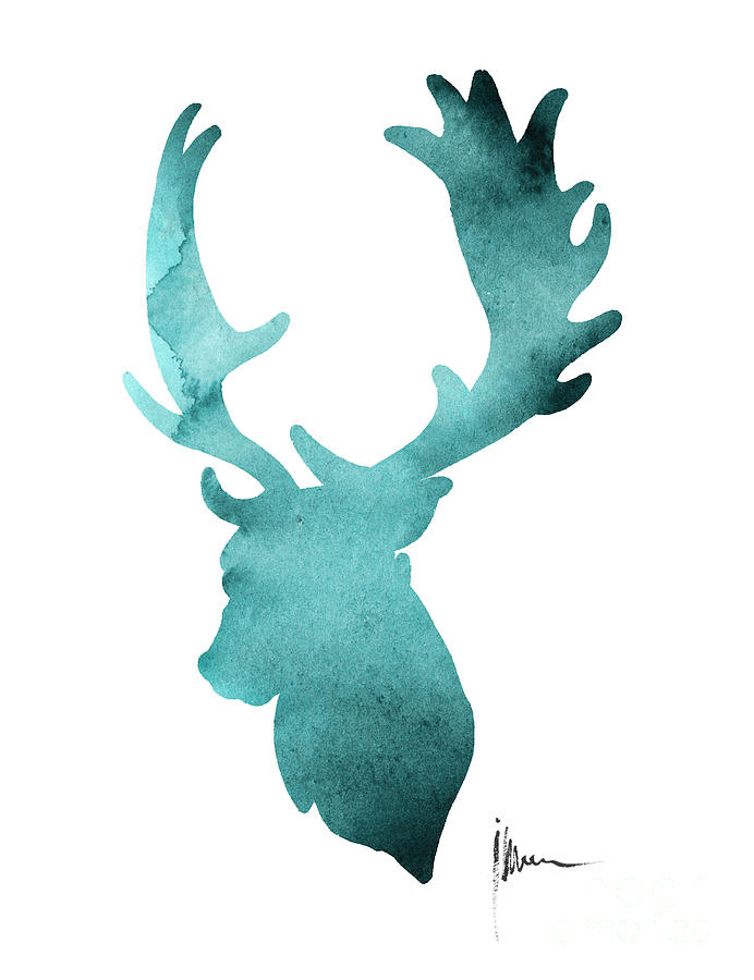 Deer Painting - Deer head silhouette painting watercolor art print by Joanna Szmerdt
