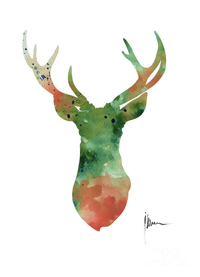 Deer Painting - Deer head watercolor large poster by Joanna Szmerdt