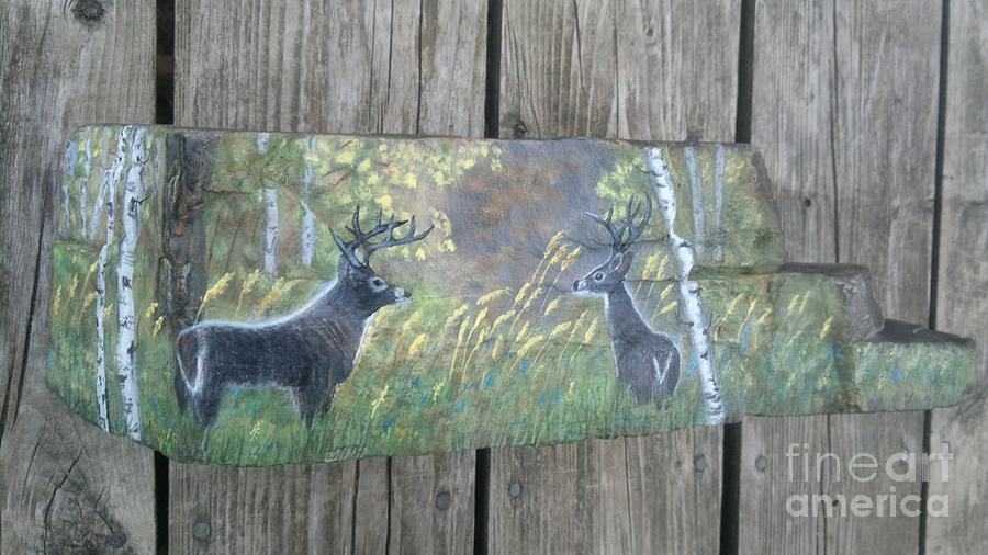 Deer In Forest Painting by Monika Shepherdson