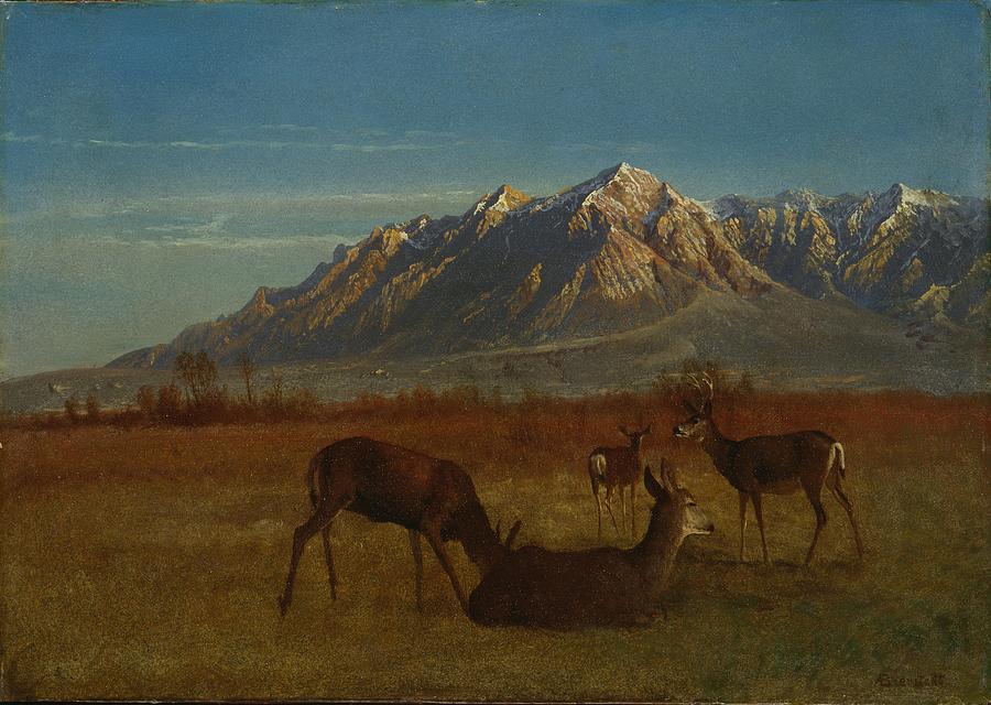 Deer in Mountain Home Painting by Albert Bierstadt