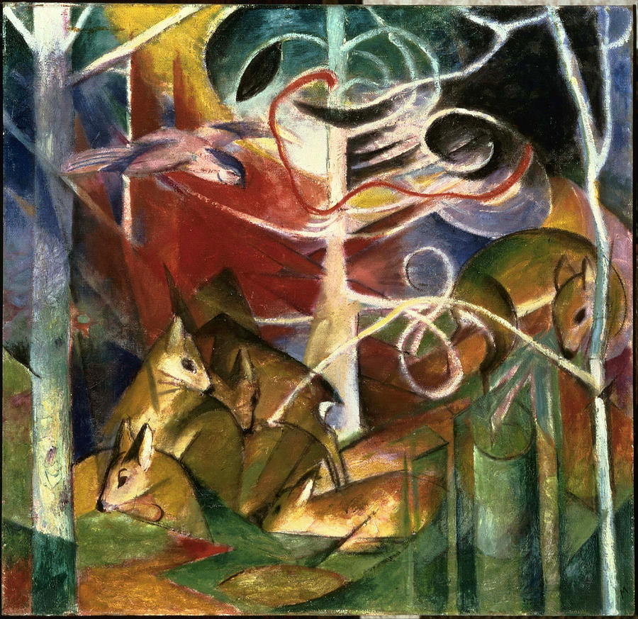 Deer in the Forest I Painting by Franz Marc