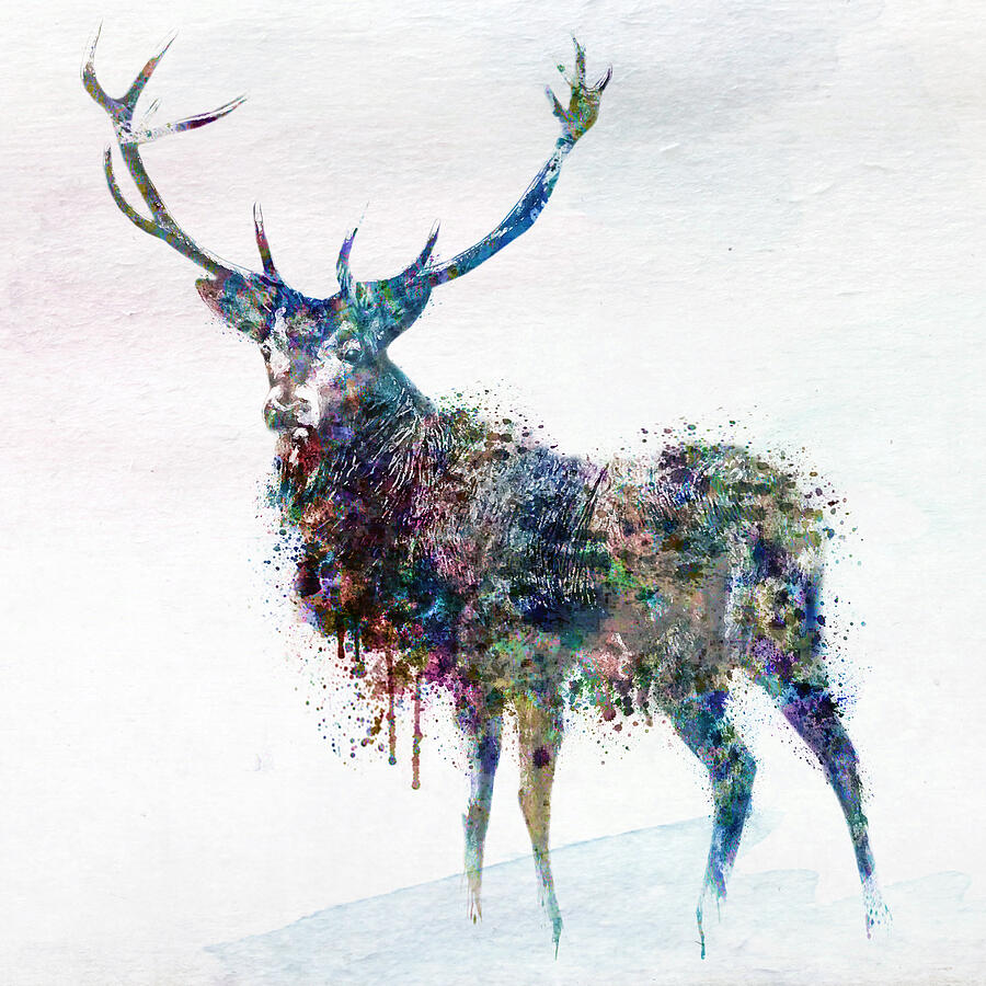Deer in watercolor Painting by Marian Voicu