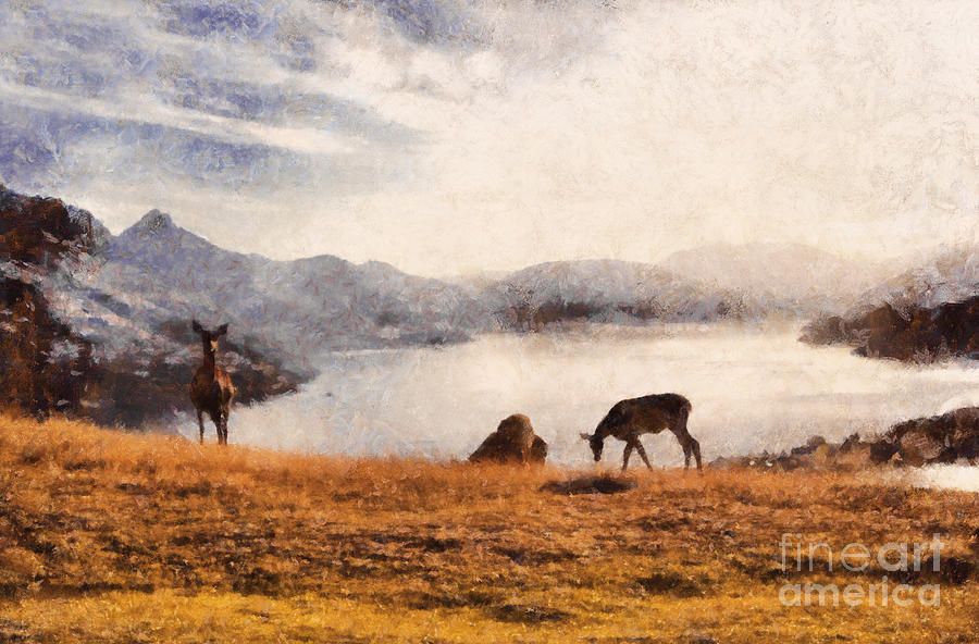 Claude Monet Painting - Deer on mountain at dusk by Pixel Chimp