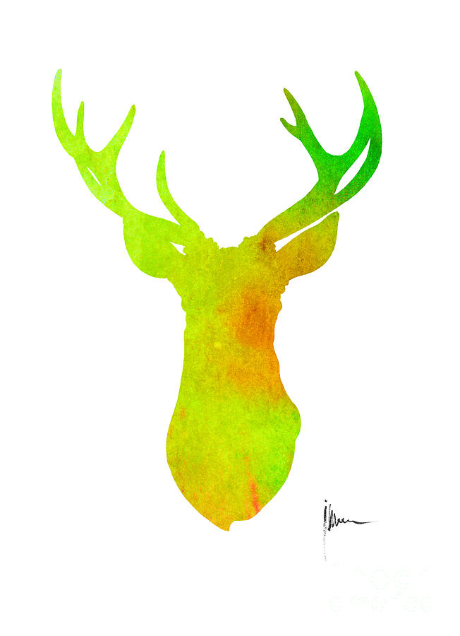 Deer Painting - Deer silhouette art print painting antlers home decor by Joanna Szmerdt