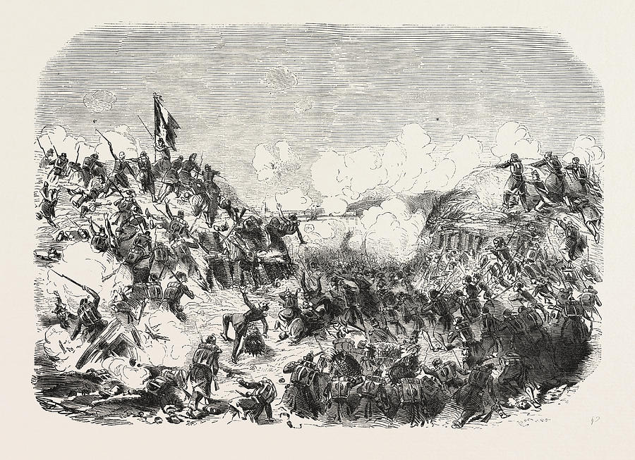 Vintage Drawing - Defence Of The Gorge Of Malakoff, Grenadiers And Light by Algerian School