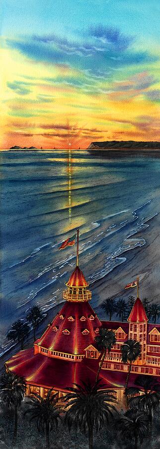 Hotel Del Coronado, DEL BEFORE SUNSET Painting by John YATO