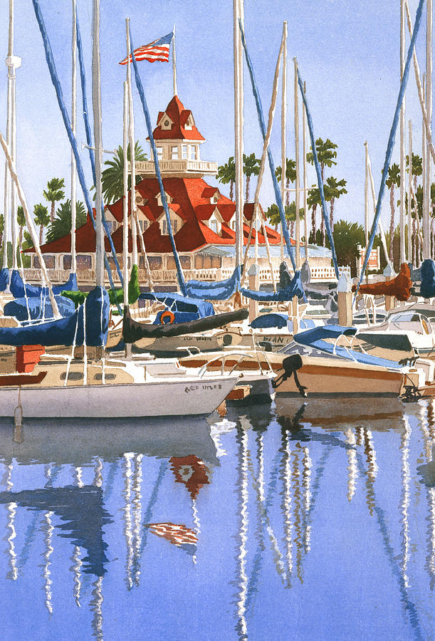 San Diego Painting - Del Coronado Boathouse by Mary Helmreich