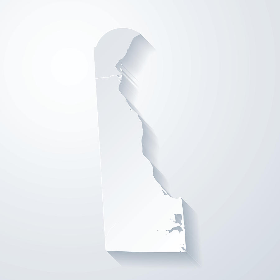 Delaware map with paper cut effect on blank background Drawing by Bgblue