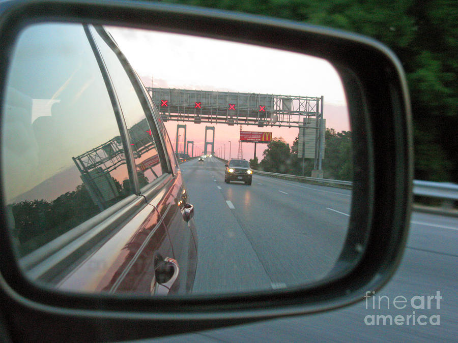 Sunset Photograph - Delaware Memorial Bridge At The Sunset. Mirror Reflections Series. by Ausra Huntington nee Paulauskaite
