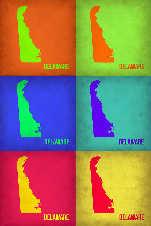 Delaware Map Painting - Delaware Pop Art Map 1 by Naxart Studio