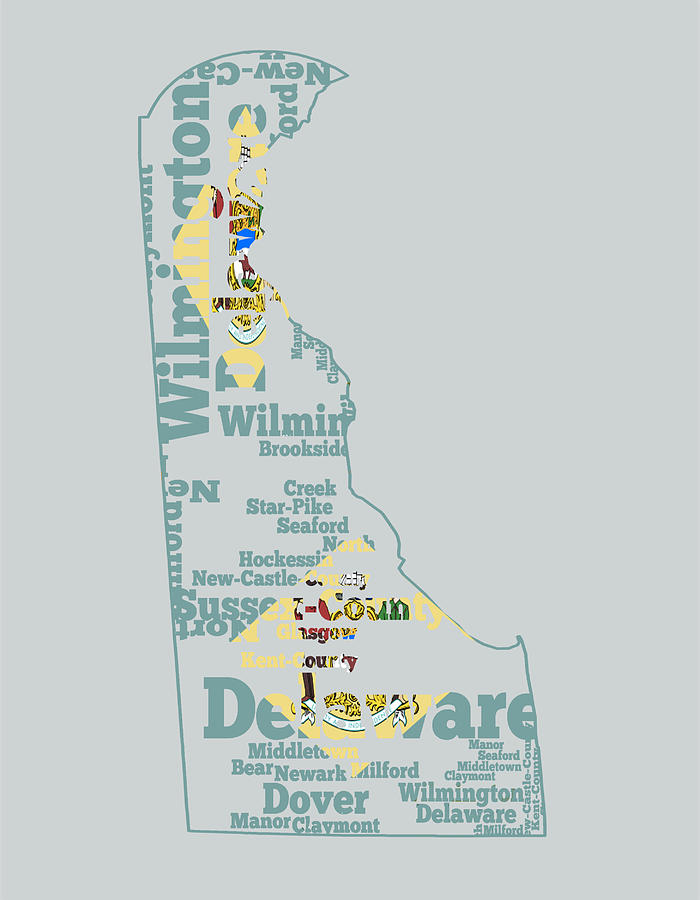 Delaware State Flag Word Cloud Digital Art by Brian Reaves
