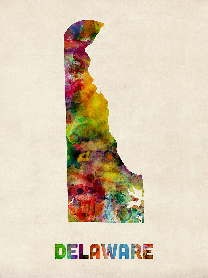 United States Map Digital Art - Delaware Watercolor Map by Michael Tompsett