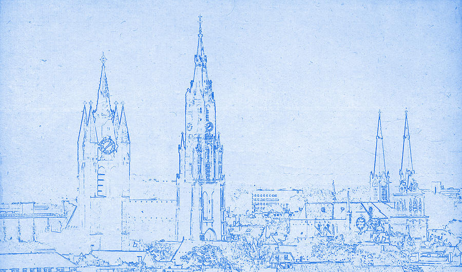 Delft Netherlands blueprint Painting by Celestial Images