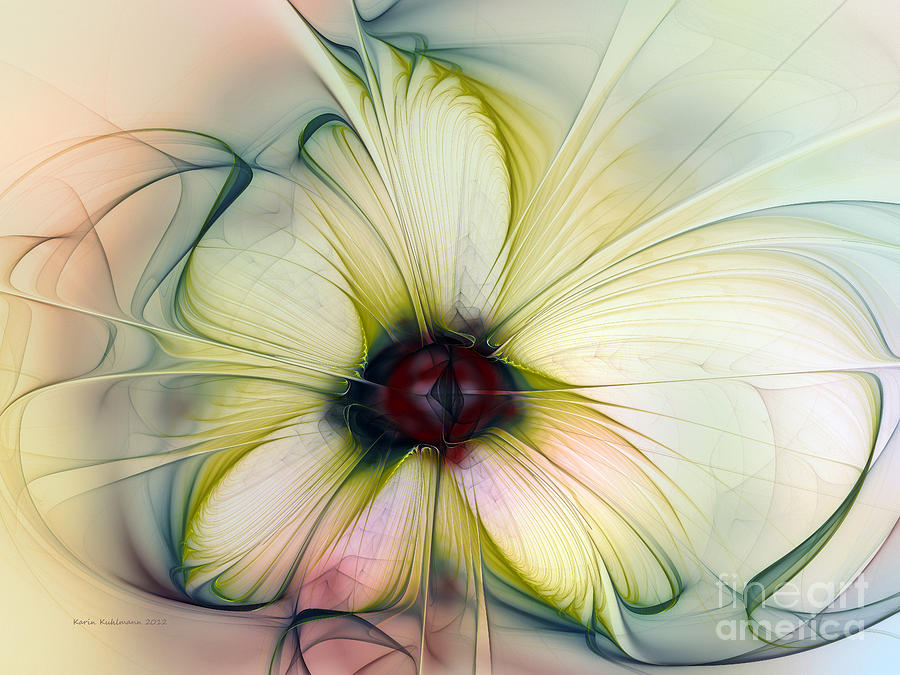 Abstract Digital Art - Delicate Flower Dream in Creme by Karin Kuhlmann