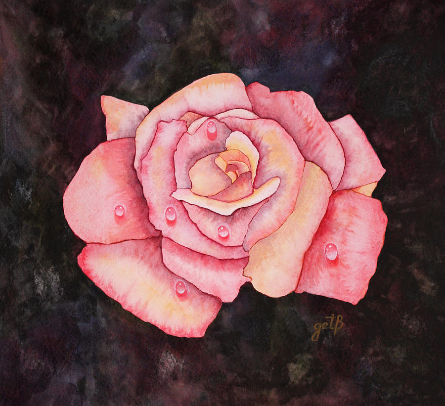 Delicate Pink Rose with Water Droplets original watercolor painting Painting by Georgeta  Blanaru