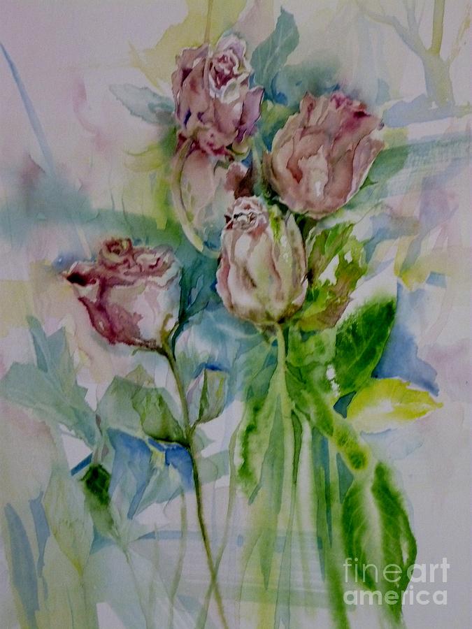 Abstract Painting - Delicate Roses by Donna Acheson-Juillet