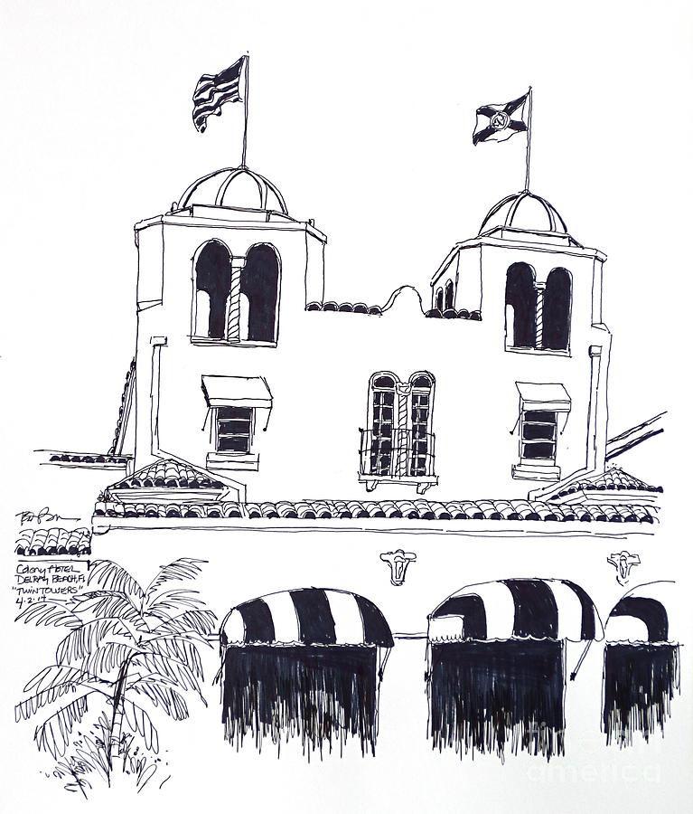 Delray Beach Historic Colony Hotel Twin Towers. Florida Drawing by Robert Birkenes