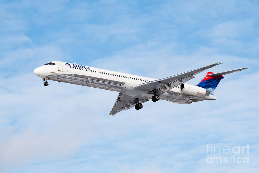Transportation Photograph - Delta Air Lines McDonnell Douglas MD-88 Airplane Landing by Paul Velgos