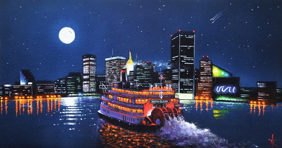 Skyline Painting - Delta Queen at Inner Harbor Baltimore Maryland by Thomas Kolendra