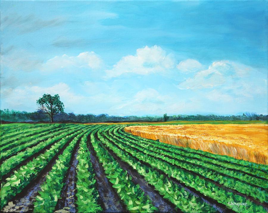 Delta Soybeans and Wheat Painting by Karl Wagner