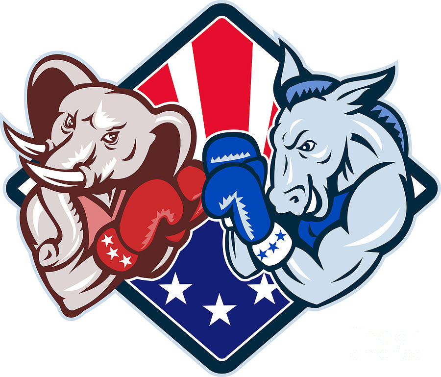 Donkey Digital Art - Democrat Donkey Republican Elephant Mascot Boxing by Aloysius Patrimonio