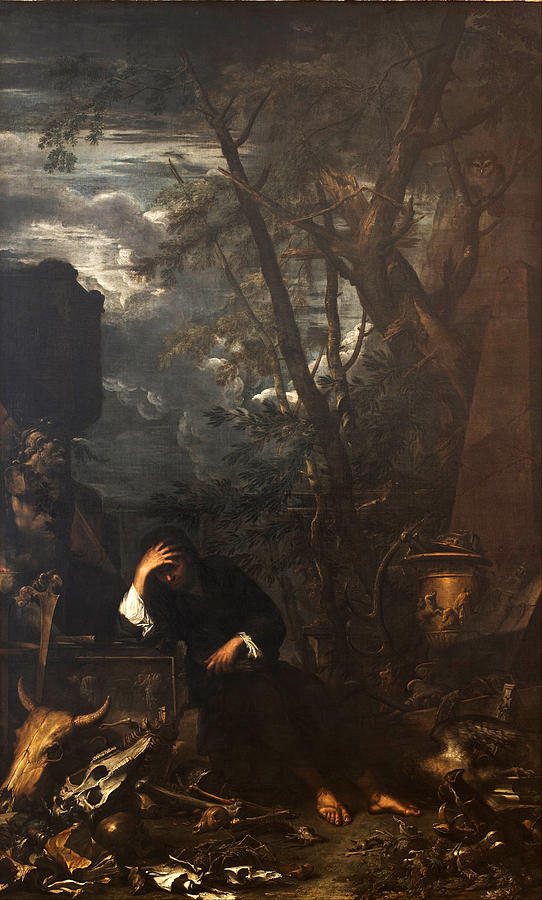 Democritus in Meditation Painting by Salvator Rosa