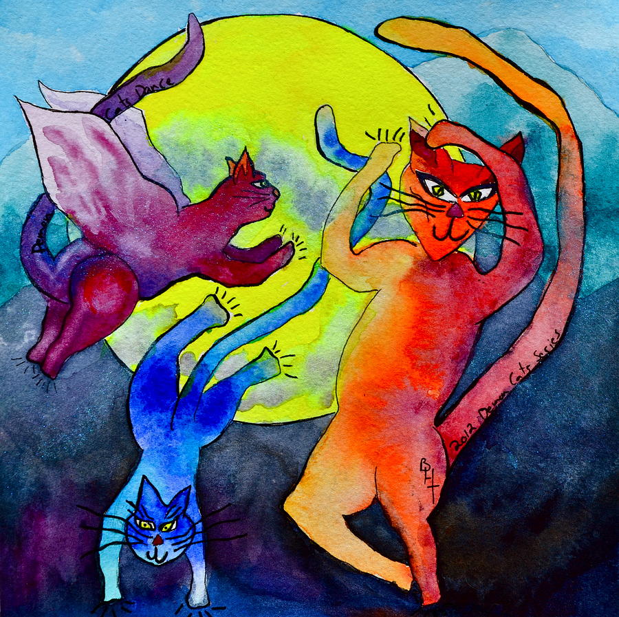 Demon Cats Dance by the Light of the Moon Painting by Beverley Harper Tinsley