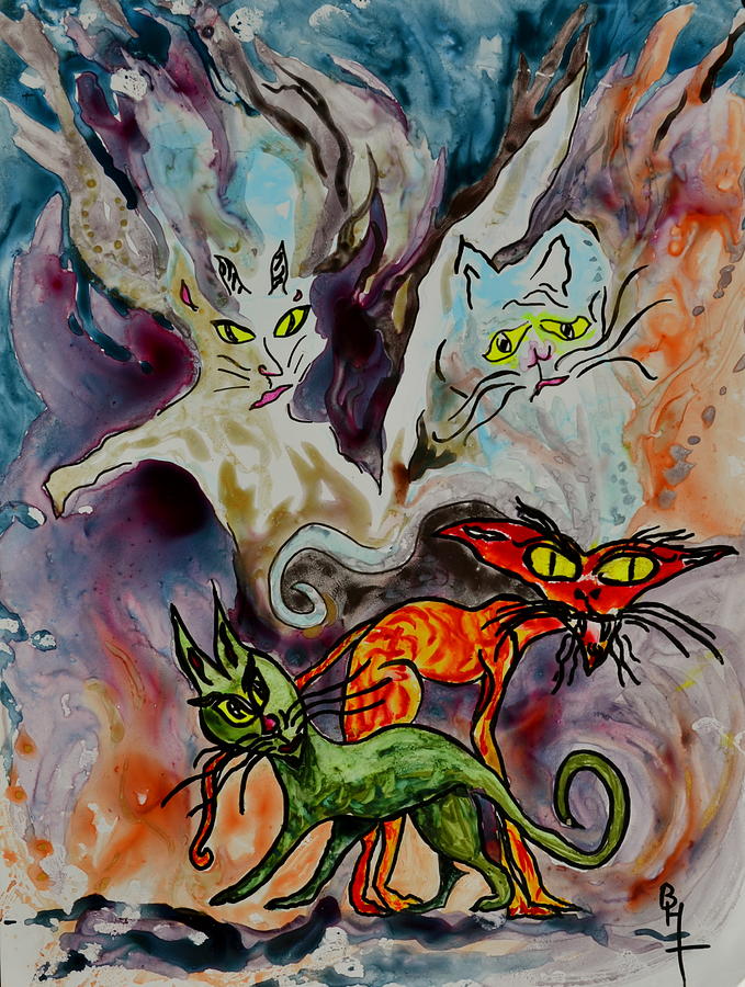 Demon Cats Haunted Painting by Beverley Harper Tinsley