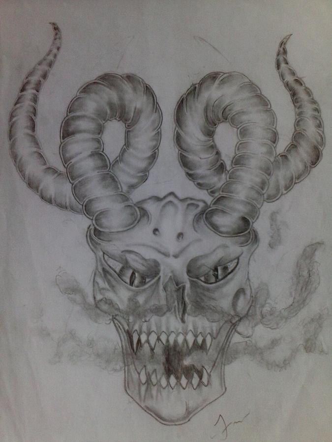 Demon Skull Drawing by Filiberto Garcia - Fine Art America