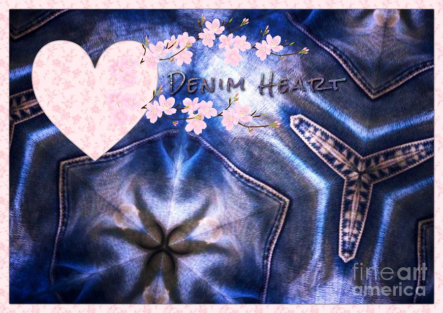 Denim Heart Mixed Media by Joan-Violet Stretch