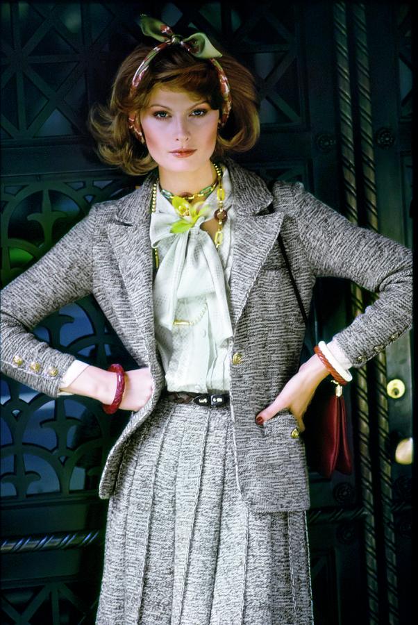 Denise Hopkins Wearing An Adolfo Suit Photograph by Arthur Elgort