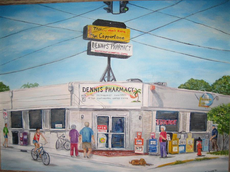 Bicycle Painting - Dennis Pharmacy - No More Refills by Linda Cabrera
