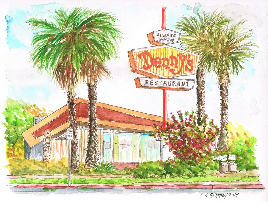 Dennys Coffee Shop in Lankershim Blvd, North Hollywood, California Painting by Carlos G Groppa