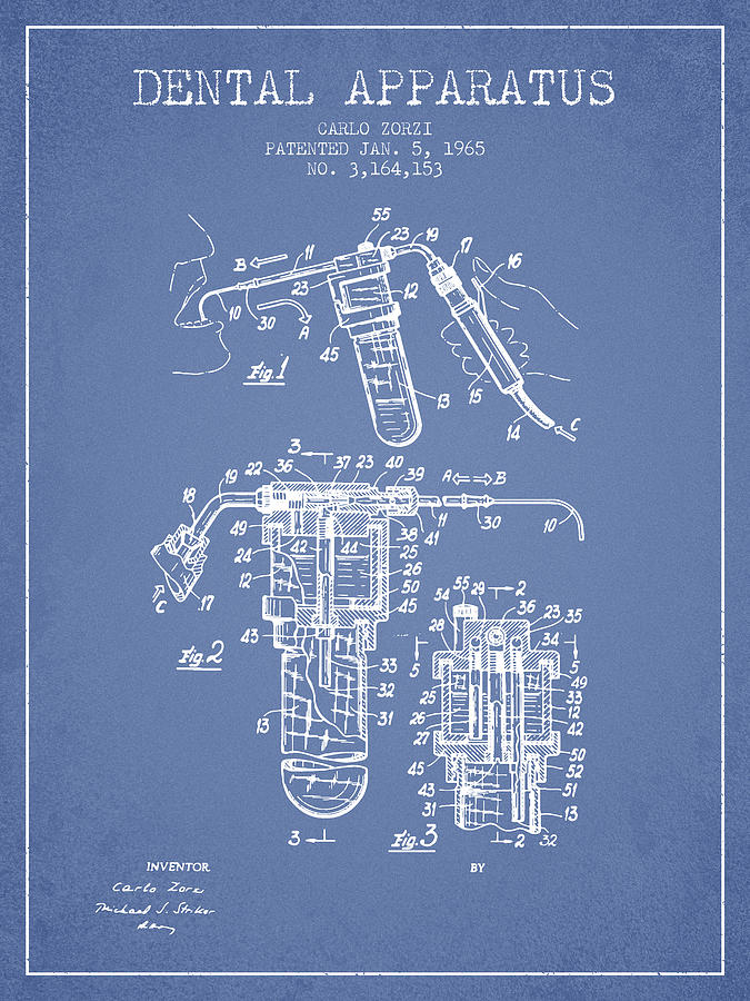 Vintage Digital Art - Dental Apparatus patent drawing from 1965 - Light Blue by Aged Pixel