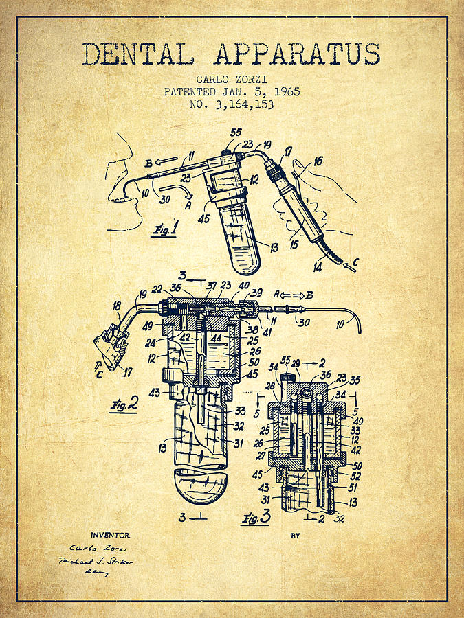 Vintage Digital Art - Dental Apparatus patent drawing from 1965 - Vintage by Aged Pixel