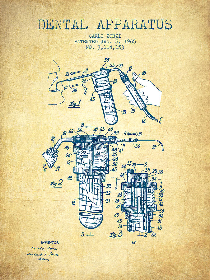 Dental Apparatus Patent Drawing From 1965 - Vintage Paper Digital Art