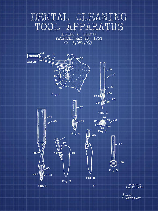 Vintage Digital Art - Dental Cleaning Tool Apparatus patent from 1963 - Blueprint by Aged Pixel
