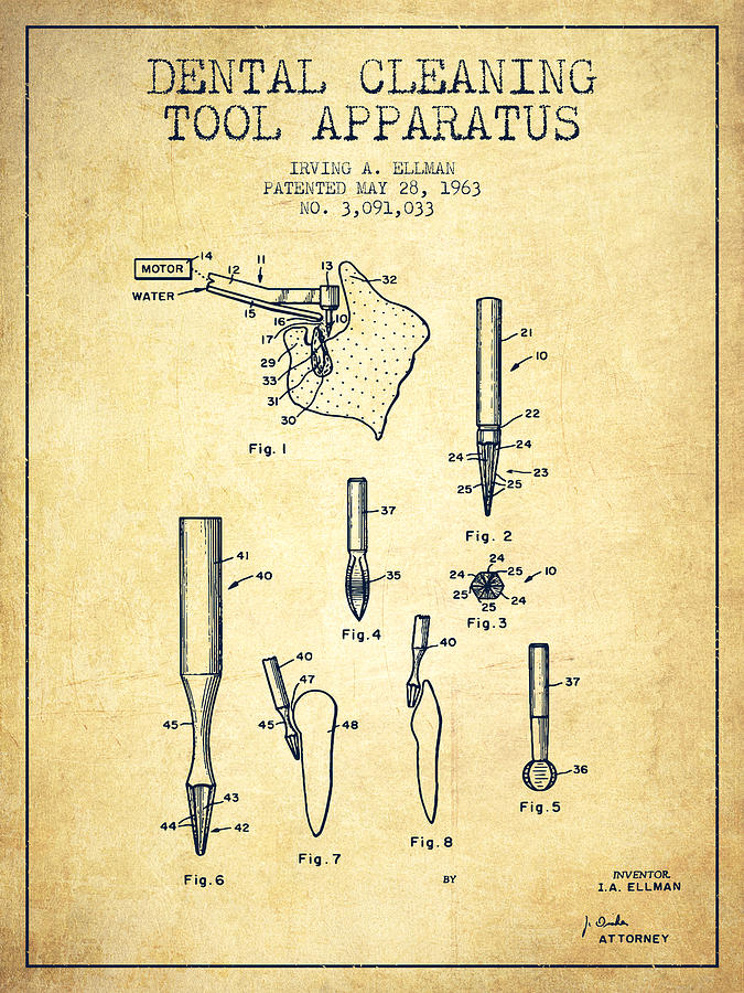 Vintage Digital Art - Dental Cleaning Tool Apparatus patent from 1963 - Vintage by Aged Pixel