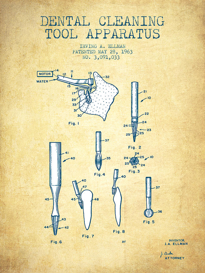 Vintage Digital Art - Dental Cleaning Tool Apparatus patent from 1963 - Vintage Paper by Aged Pixel