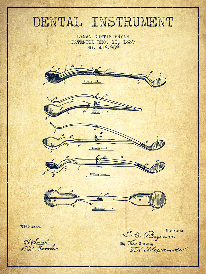 Vintage Digital Art - Dental Instrument patent from 1889 - Vintage by Aged Pixel