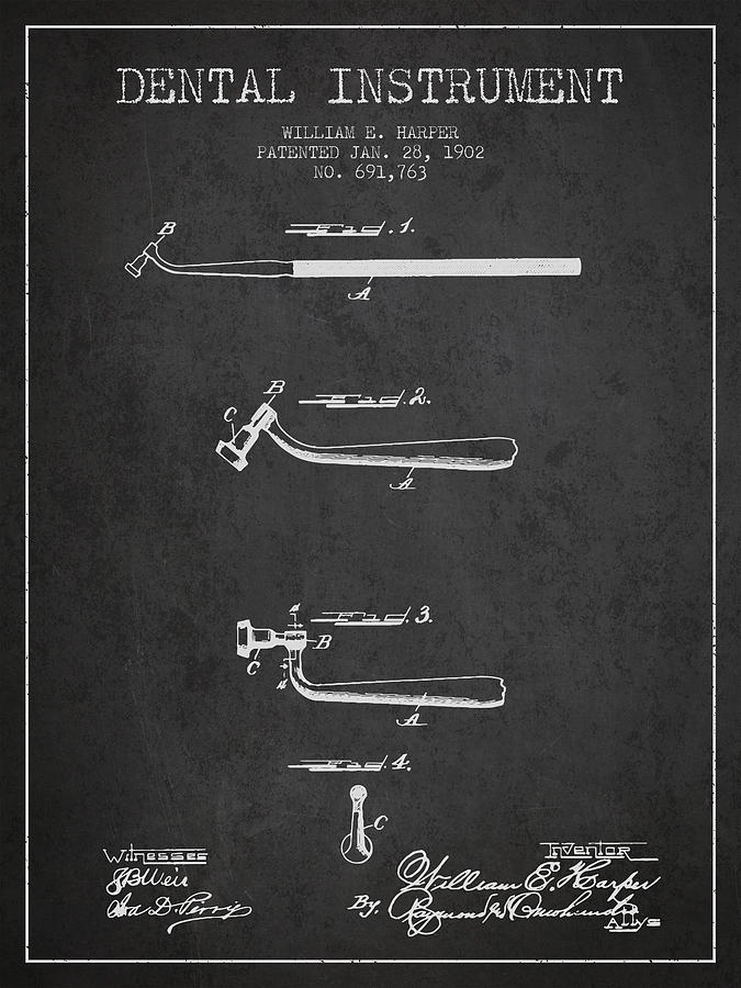 Pliers Digital Art - Dental Instruments patent from 1902 - Dark by Aged Pixel