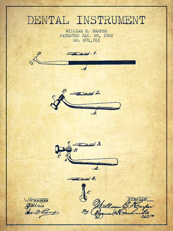 Pliers Digital Art - Dental Instruments patent from 1902 - Vintage by Aged Pixel