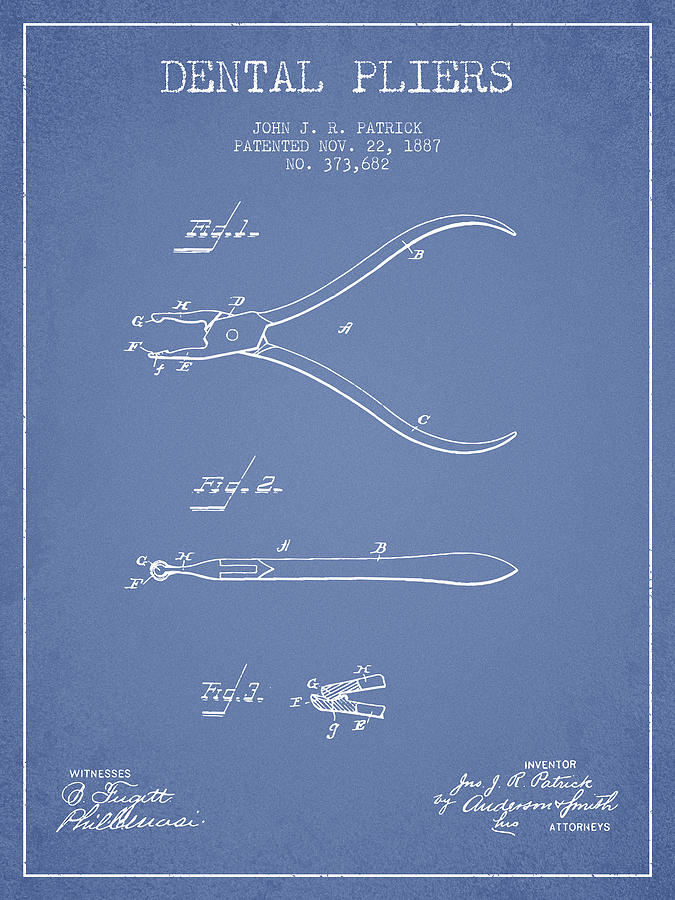 Pliers Digital Art - Dental Pliers patent from 1887- Light Blue by Aged Pixel